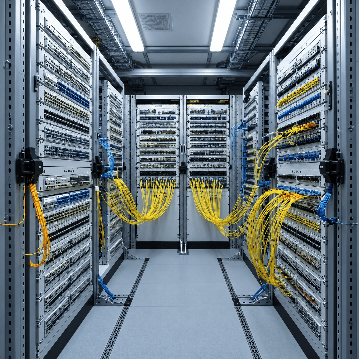 Server rack aisle in a data centre